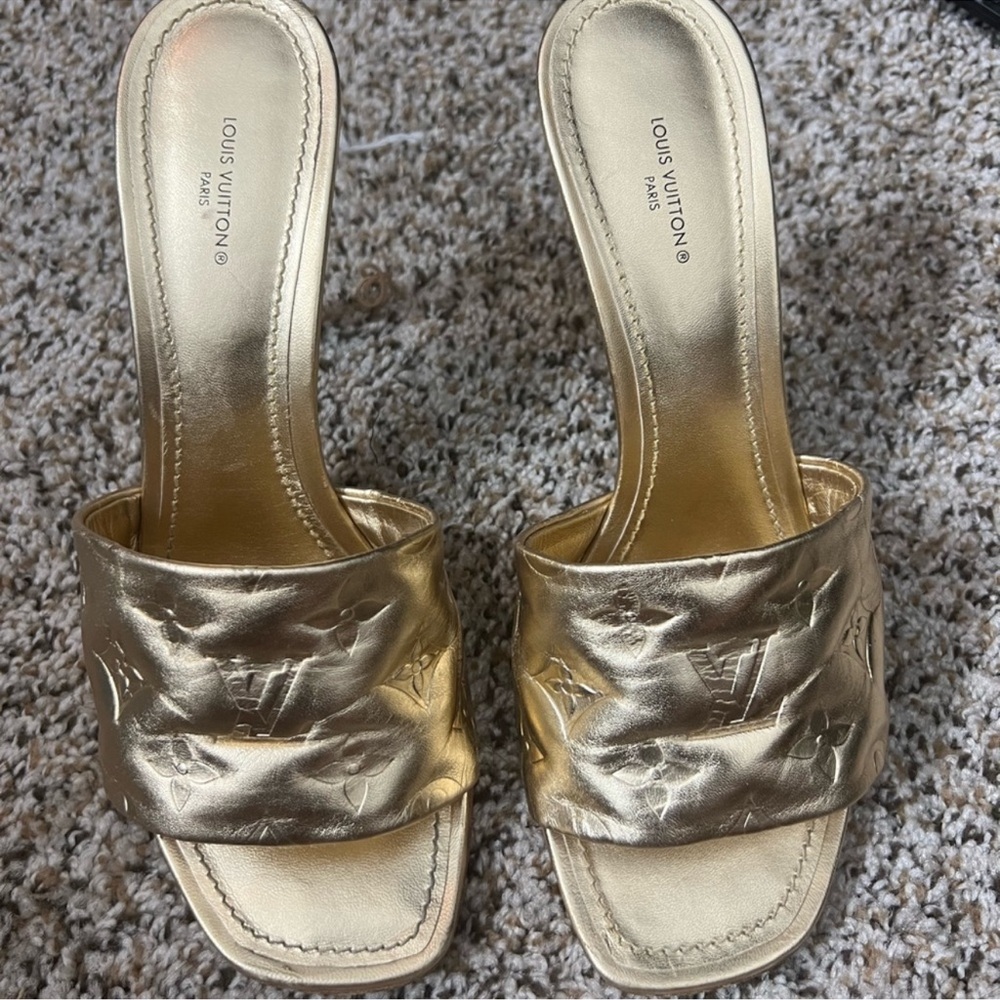 Louis Vuitton Silver Mules with Ruched Strap